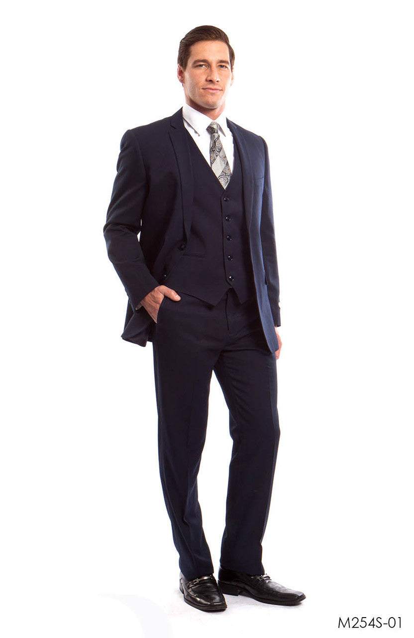 Buy Men Navy Slim Fit Solid Formal Three Piece Suit Online - 670237