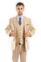 Lt. Beige Solid Shiny Sharkskin 3-PC Regular Modern Fit Suits For Men